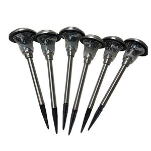 Beau Jardin Solar Pathway Lights Set of 6 Stainless Steel Hammered Glass W4